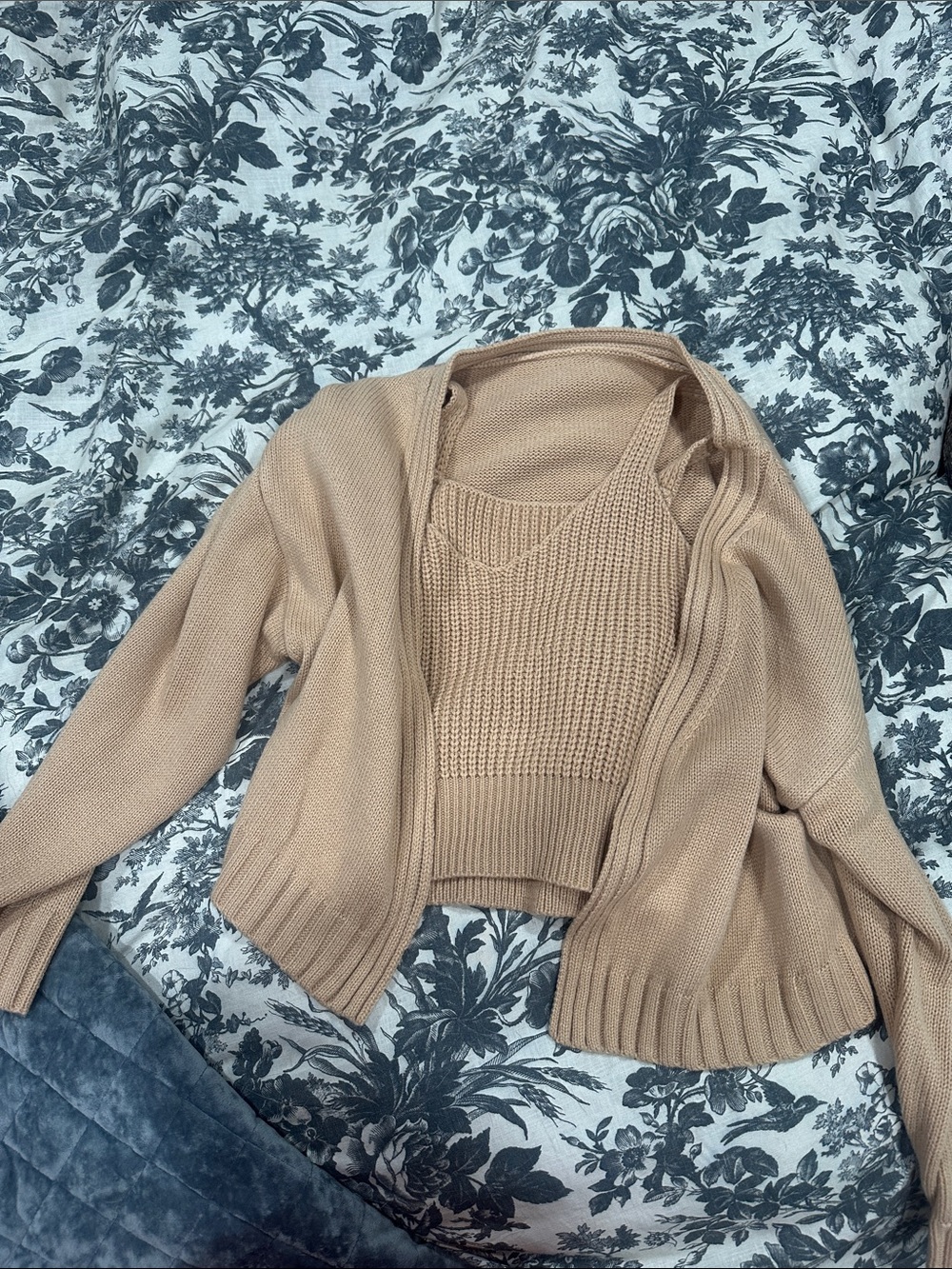 Beige Knit Cardigan & Tank Sweater Set